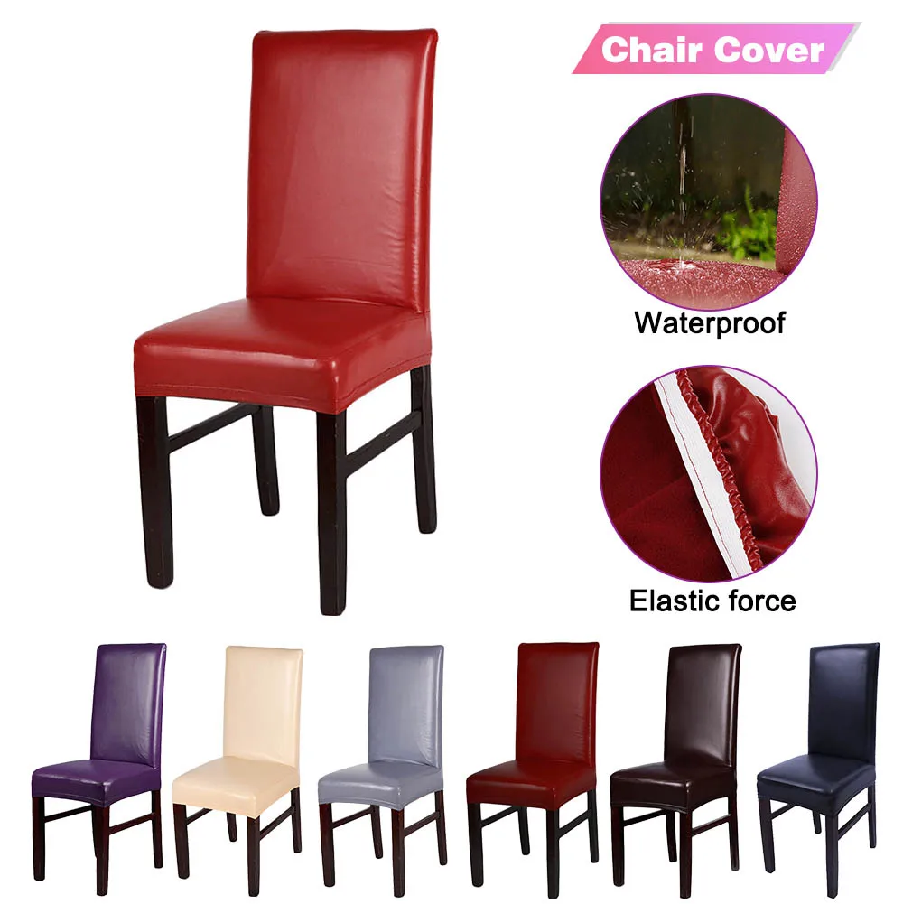 

Dining Chair Covers, Solid Pu Leather Waterproof And Oilproof Stretch Dining Chair Cover Slipcover For Home Decorative