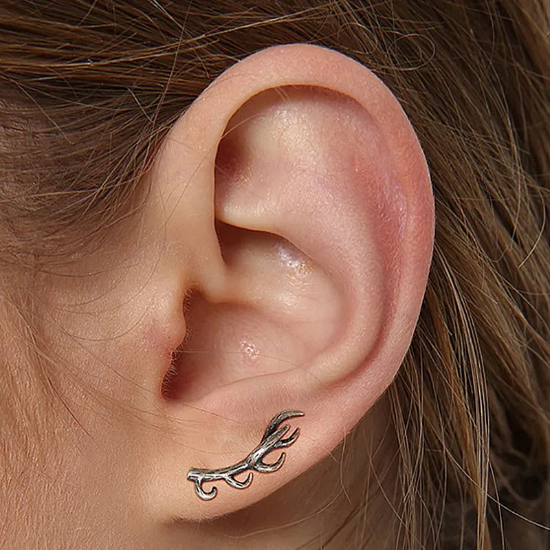

New Retro Style 925 Sterling Silver Elk Antlers Shaped Ear Stud Unique Personality Earrings for Women Fashion Jewelry