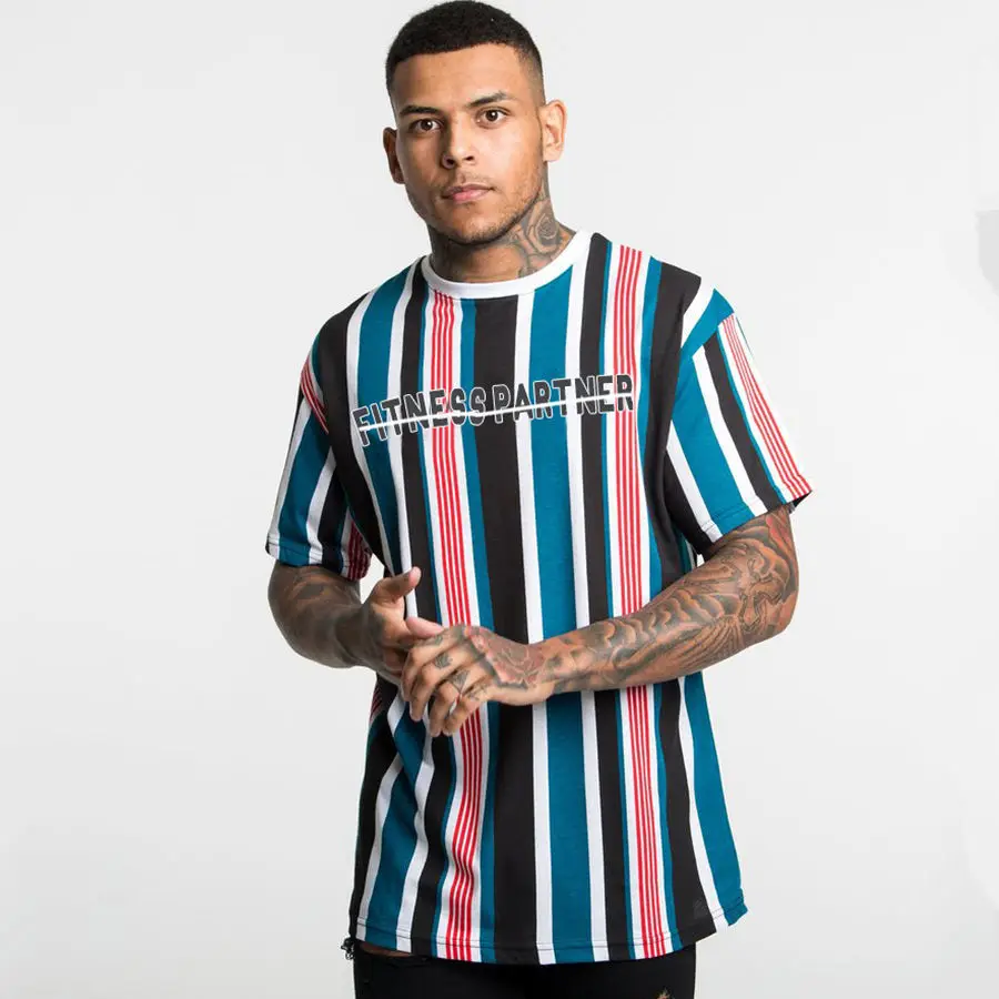 

New Mens Striped t shirt Summer Loose Short sleeve T-shirt Male Casual Fashion Hip hop style Clothing Streetwear Brand Tees Tops