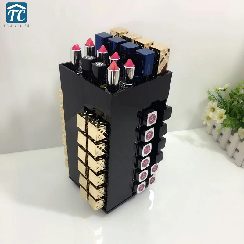 

360-degree Rotating 40 Grid Lipstick Storage Box Acrylic Transparent Makeup Organizer Cosmetic Display Stand Lipstick Holder