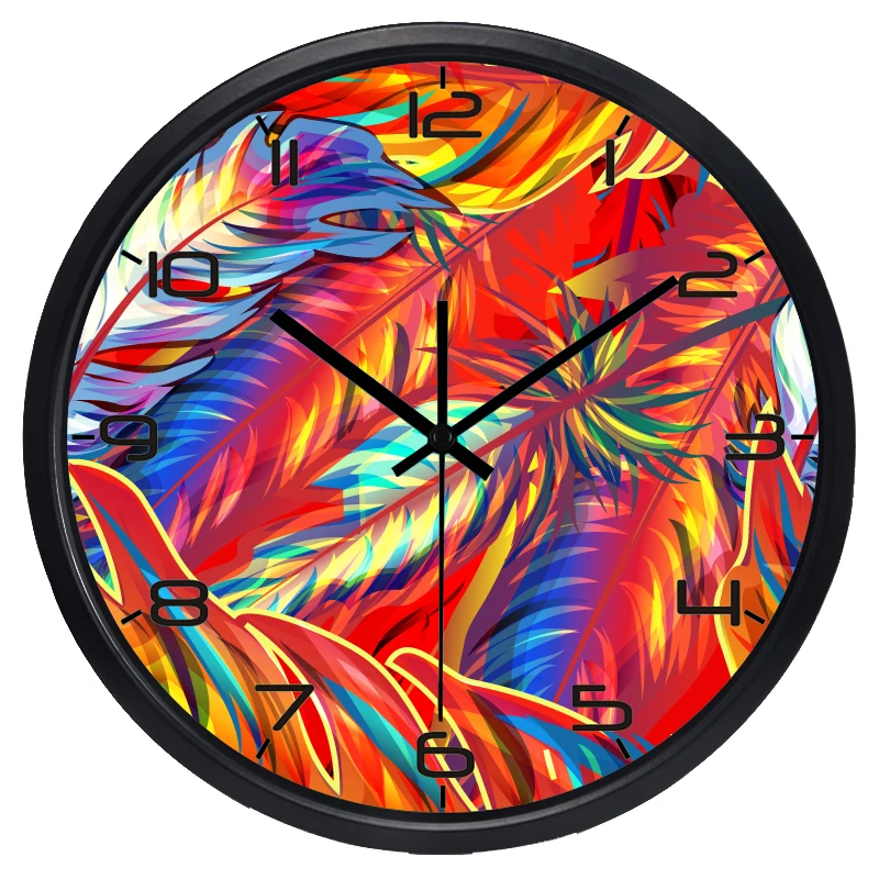 Creative Feather Coloful Wall Clock, Home NO Ticking Sound