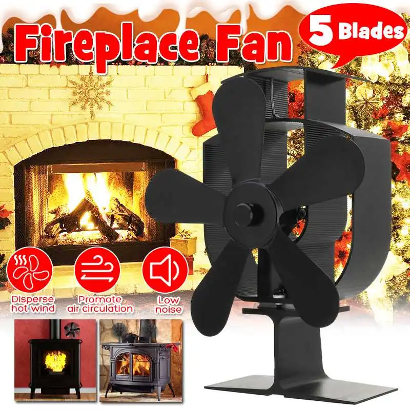 

5 Blades Heat Powered Stove Fan Log Wood Burner Ecofan Quiet Black Home Fireplace Fan Efficient Heat Eco Stove Top Fan