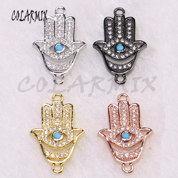 

20 Pcs Fashion Hand shape charms zircon crystal stone Charms bracelet making Double hoop jewelry charms mix color jewelry 5355