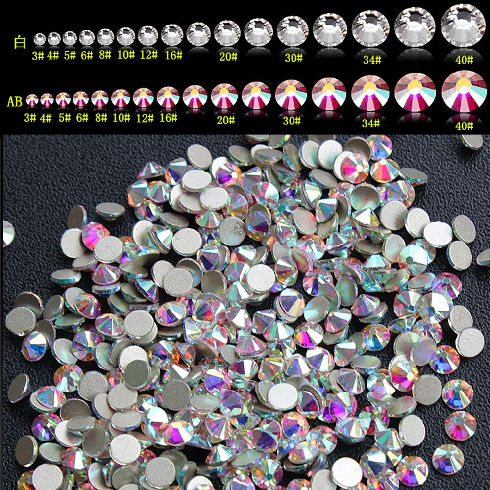 Mix Size 2058NoHF Crystal AB Rhinestones crafts Nail Art Flat Back Non Hotfix Glue on 3d Nail Art diy Pixie crystal decoration