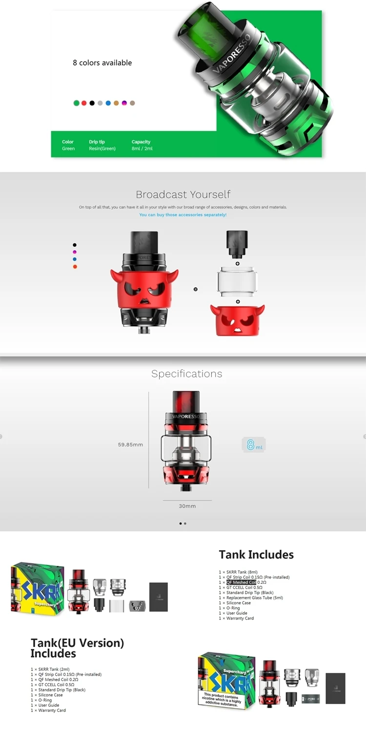 Original Vaporesso SKRR Vape Tank 8ml Electronic Cigarett Atomizer with Quadflow Air Distribution System QF Strips SK CCELL Coil (5)