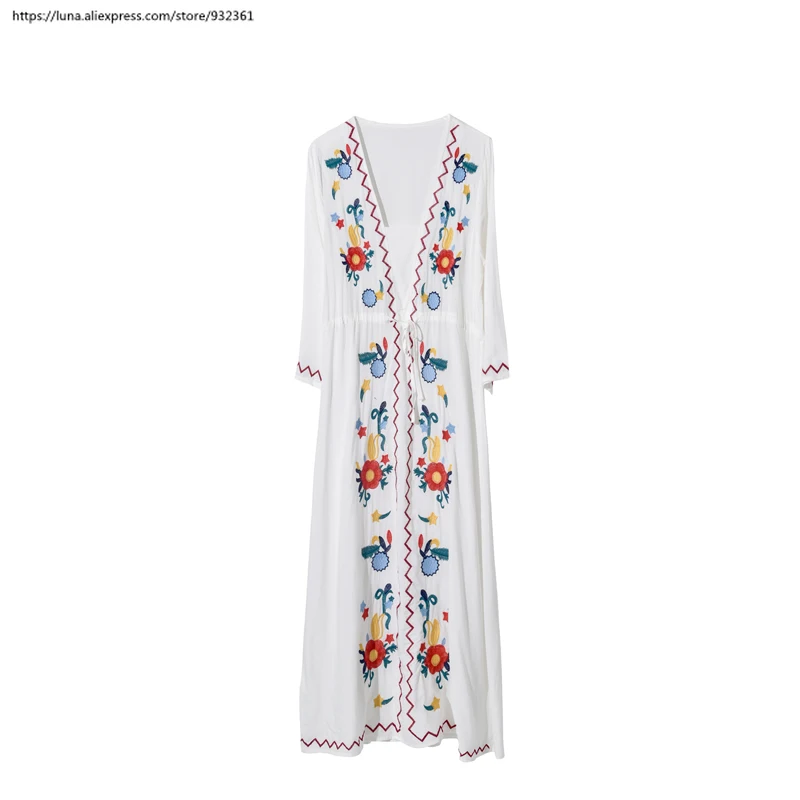 

Women White Plus Size Maxi Long Dress summer clothing Vintage bohemian ethnic Embroidery Girl Dresses vestido casual mujer