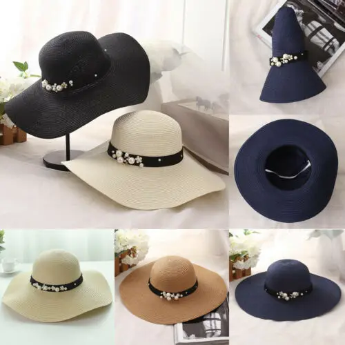 

Wide Large Brim Straw Cap Summer Beach Women Lady Travel Floppy Sun Hat Foldable