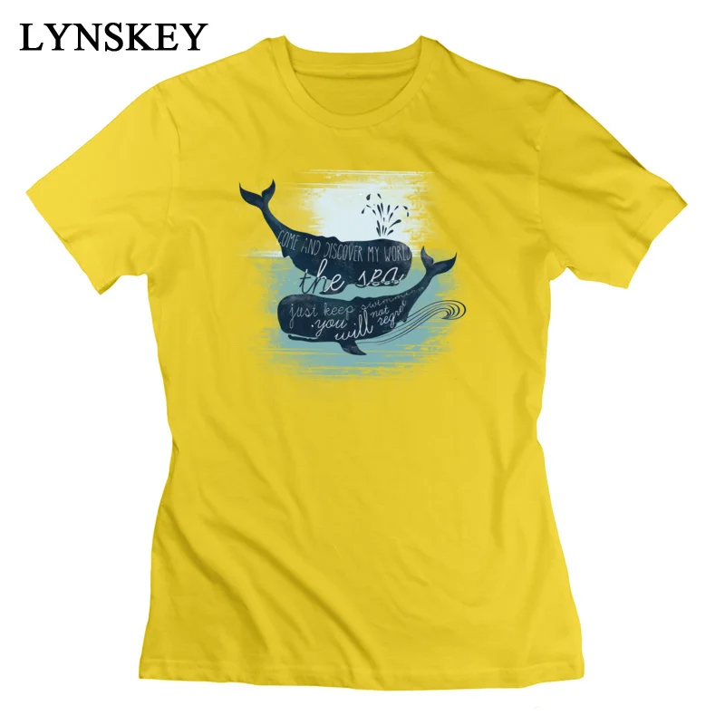 LYNSKEY Brand New Summer T Shirt Crewneck 100% Cotton Moby Whale Female Tops Shirt Short Sleeve Summer/Autumn Summer Tee-Shirts white