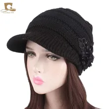 Женский вязаный берет Newsboy, вязаная шапочка с козырьком, шапка с блестками и цветком