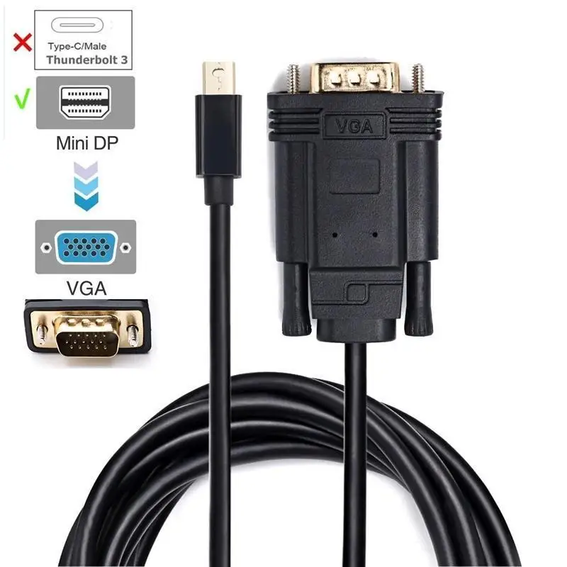 

1.8M DP to VGA HD-15 Male Cable 1080p High Quality Display Port to VGA HDMI VGA Converter Adapter For Apple Macbook Pro Air