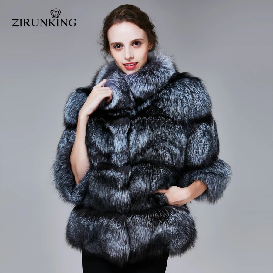 

ZIRUNKING Winter Real Silver Fox Fur Coats Women Warm Natural Color Fox Fur Jacket Female Thick Fox Fur Overcoat Clothing ZC1719