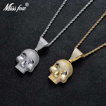 

Missfox Skull Pendant Hip Hop Jewelry Necklace Gold&Sliver Lab Diamond Copper Iced Out Chain Terror Style Pendant Men Gift Women