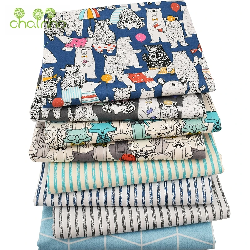 

Chainho, Mr.Fox & Baby Bear Cartoon Twill Cotton Fabric,For DIY Quilting Sewing Of Baby & Child/Sheet,Pillow Material,Half Meter