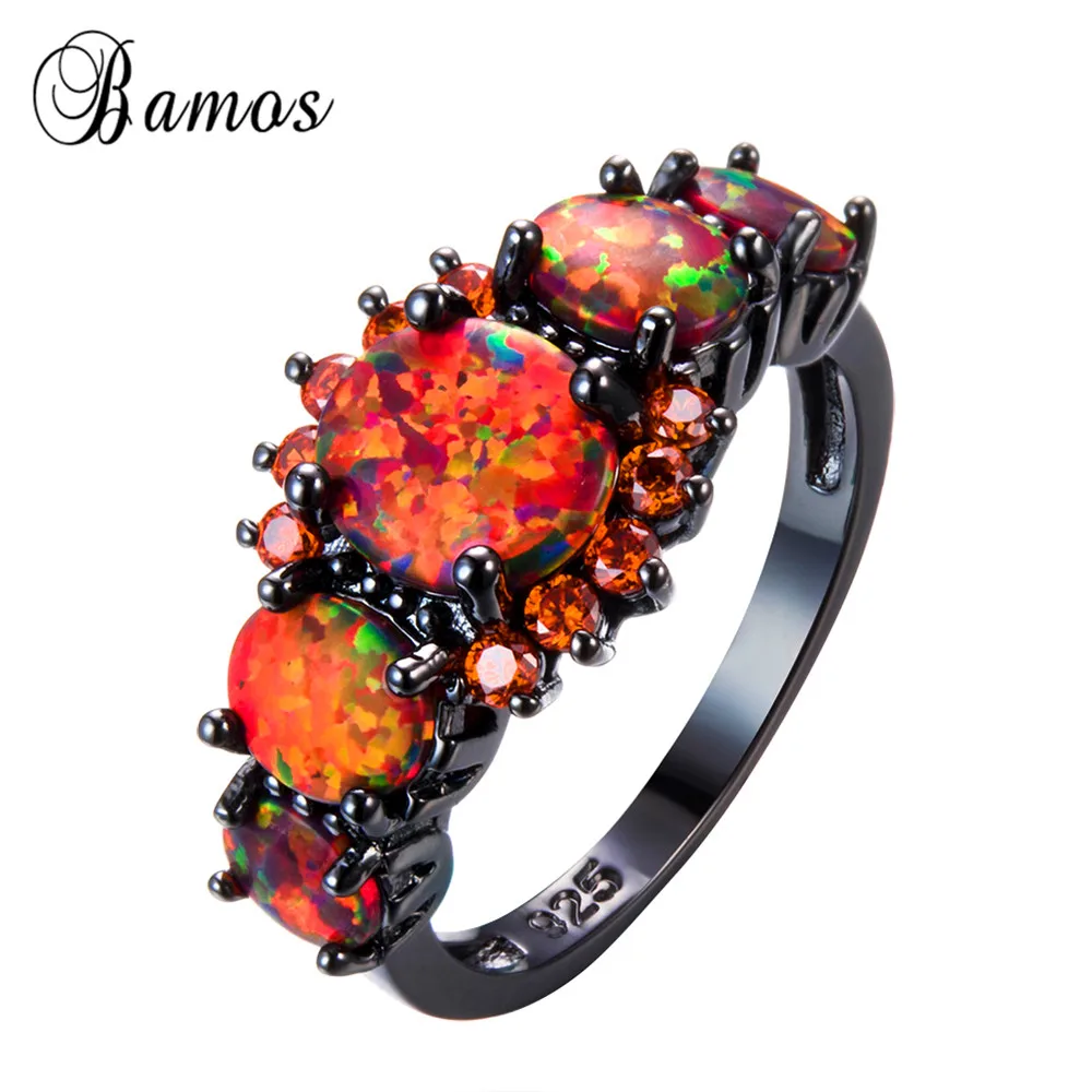 

Bamos Brand Female Luxury Orange Fire Opal Ring Fashion Black Gold Filled Jewelry For Women Birthday Gifts High Quality Rings