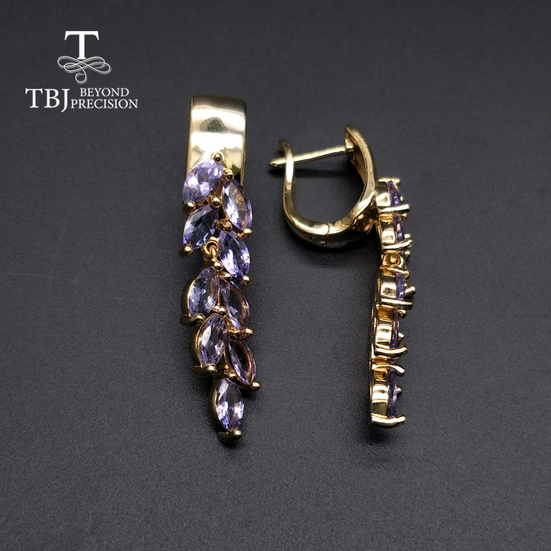 TBJ, стиль, серебро 925 пробы, натуральный драгоценный камень, серьги из танзанита и кольца, ювелирный набор для девочек, Свадебный хороший подарок с коробкой