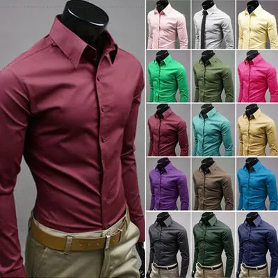 Для мужчин рубашка 2016 новое поступление Мужской сплошной Цвет воротник-стойка Бизнес Повседневная рубашка с длинным рукавом хлопковое