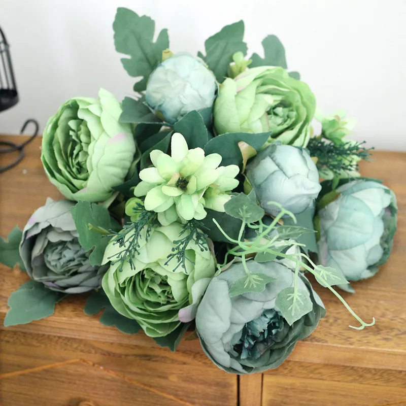Flone Hight Quality Silk Flower European Peony Flower Bouquet Artificial Flowers Fake Leaf Wedding Home Party Decoration (4)