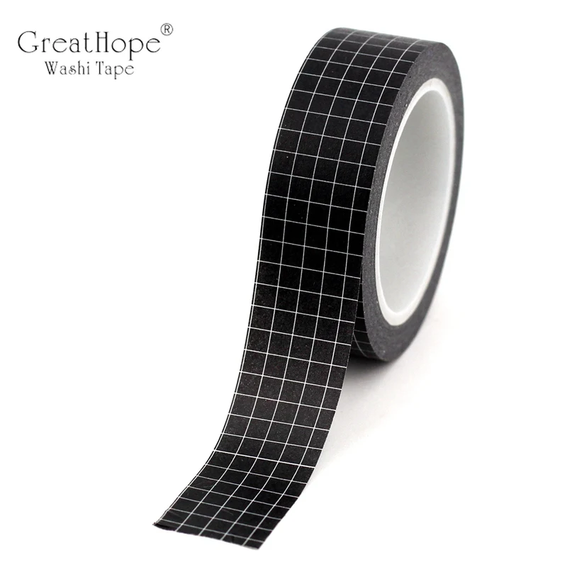 Nicedier-Tech 1pc Black and White Grid Washi Tape Japanese Paper Planner Masking Tape Adhesive Tapes Stickers Decorative Stationery Tapes