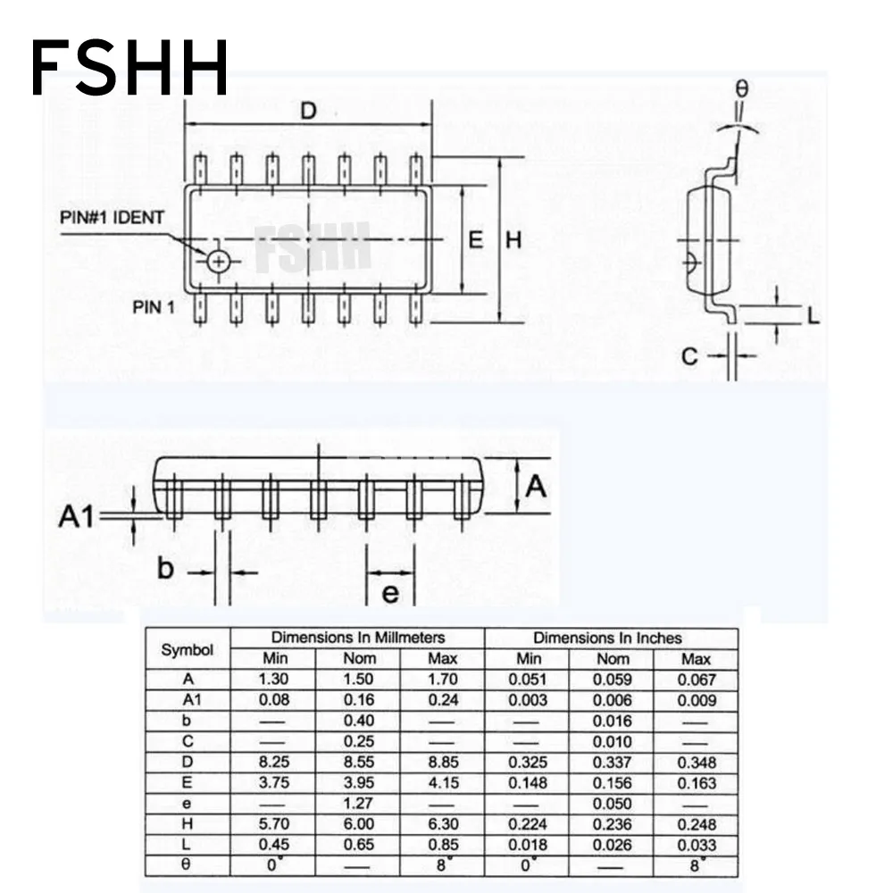 150mil sop14  dip14 ׽Ʈ  FP-16 (14)-1.27-05 fp14  dip14 α׷  ġ = 1.27mm ʺ = 3.9mm/6.0mm