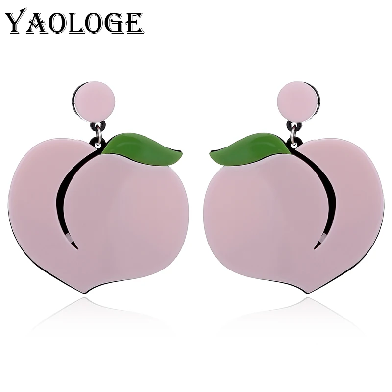 

YAOLOGE New Acrylic Peach Earrings Fruit Pink Color Cute For Girls Women Gifts Fashion Bohemian Jewery Earrings Bijoux Birthday