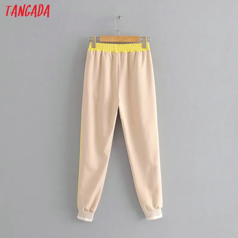 Tangada Модные женские розовые укороченные брюки с эластичным поясом и карманами,, удобные женские повседневные брюки, HY219