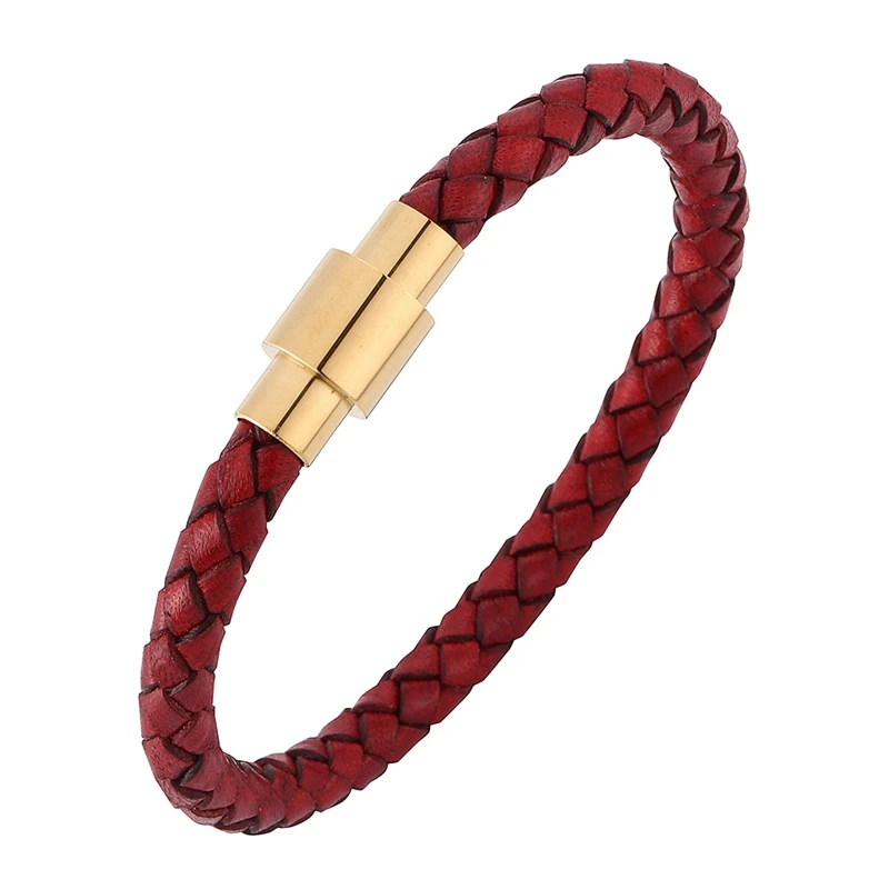 

Fashion Style Men Women Leather Bracelet Trendy Gold Stainless Steel Button Neutral Accessories female Bracelets Bangles BB0251R