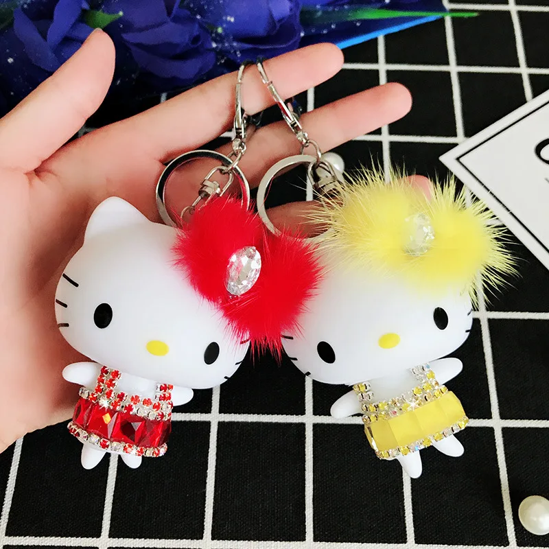 Cartoon Cute Keychain Women Gift Mane Rhinestone Hello Kitty car