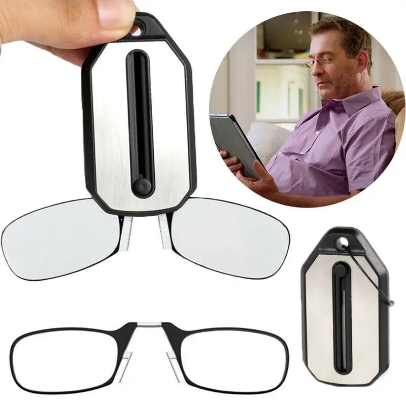 

Clip Nose Reading Glasses Mini Folding Reading Glasses Men and Women's Easy Carry With Key Chain Case