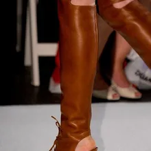 Женщина сексуальный открытый носок шнуровка до щиколотки buckkle ремень gladaitor сапоги над коленом длинная сапоги
