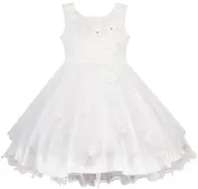 Flower Girls Dress White Wedding Pageant Bridesmaid Gown 2018 Summer Princess Party Dresses Girl Clothes Size 3-10 Sundress