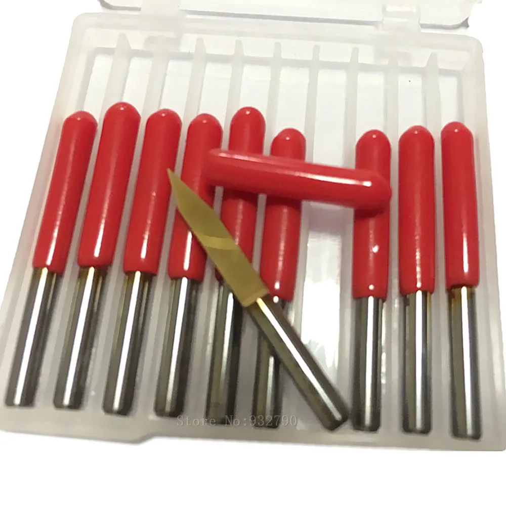 10pc Titanium Coated Flat Bottom Engraving Bits 1/8" Shank 30 Degree 0.1mm Tungsten Steel Pcb