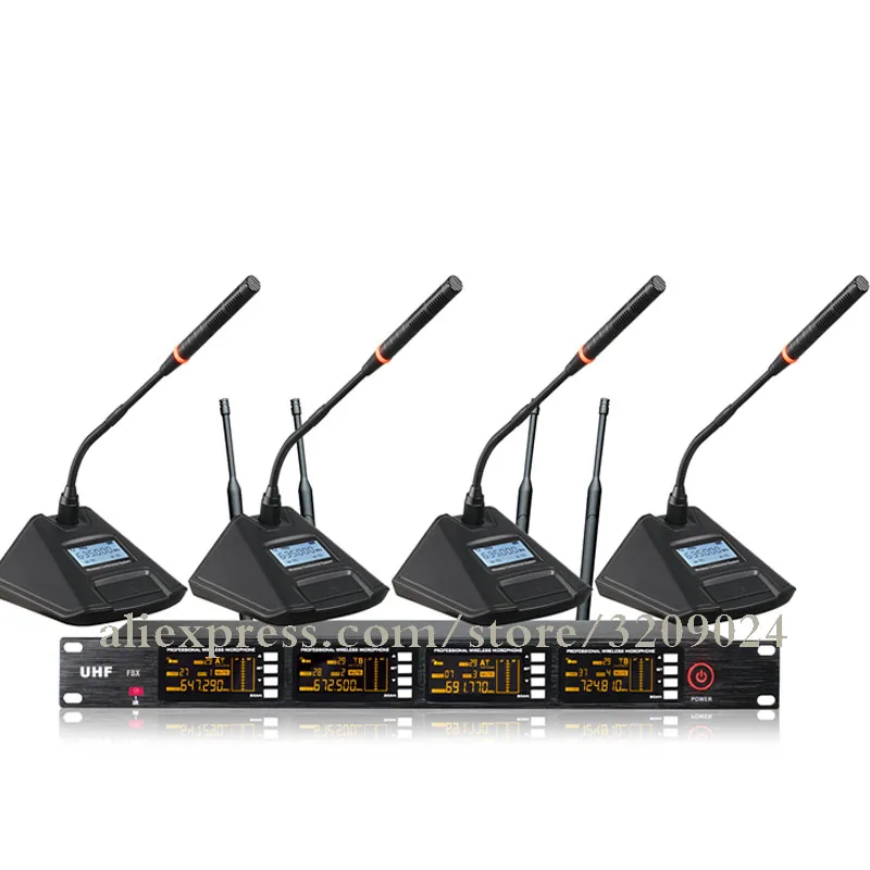 الصوت مؤتمر ميكروفون ميكروفون لاسلكي uhf 4 قناة أداء مرحلة نظام 4 معقوفة mikrofon