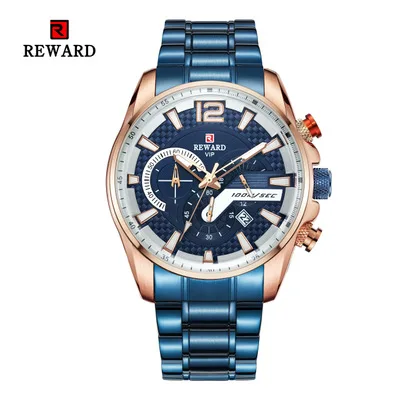 

REWARD 2019 Hot Brand Luxury Men's Waterproof Calendar Three-eye Timing Multi-function Steel Strap Sports Men Watch montre homme