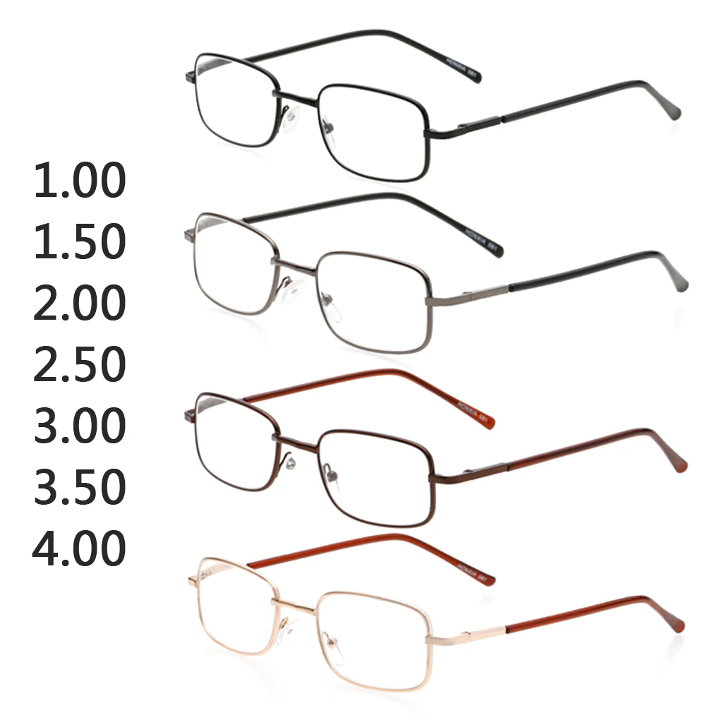 

Hot Sale Metal Eyeglasses Frame Rectangle Presbyopia Hyperopia Old Man Reading Glasses 100-400 Degree