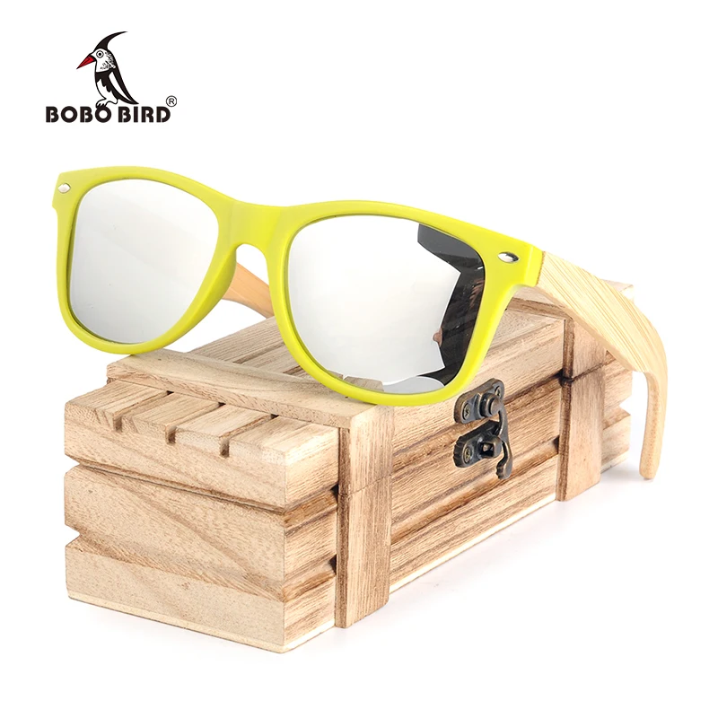 

BOBO BIRD CG006 Brand Designer Cheap Sunglasses Colorful Polarized Lens And Yellow Plastic & Bamboo Frame Glasses With Wood Box