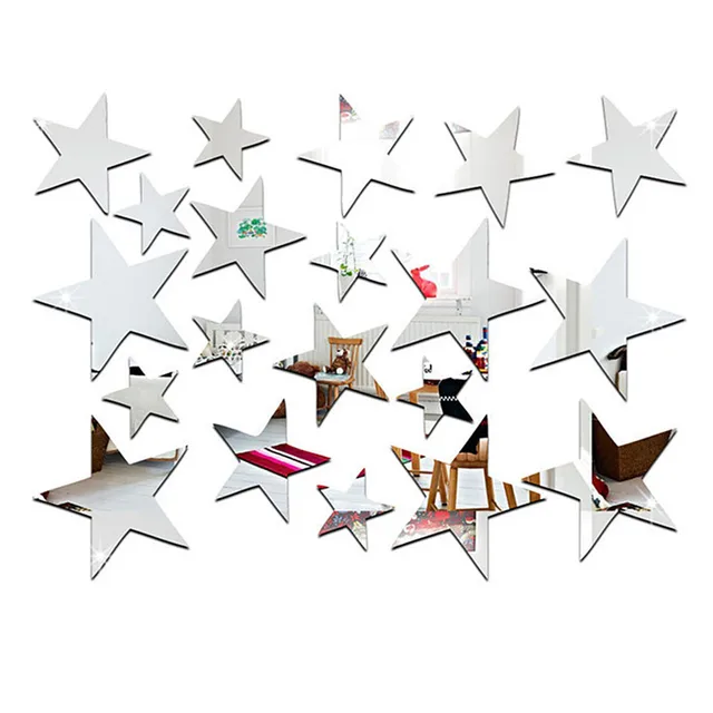 20pcs/set Sliver 3D Acrylic Wall Stickers Cheap Decorative Mirror Surface Wall Decal Star Shape Art Paper Home Office Decor