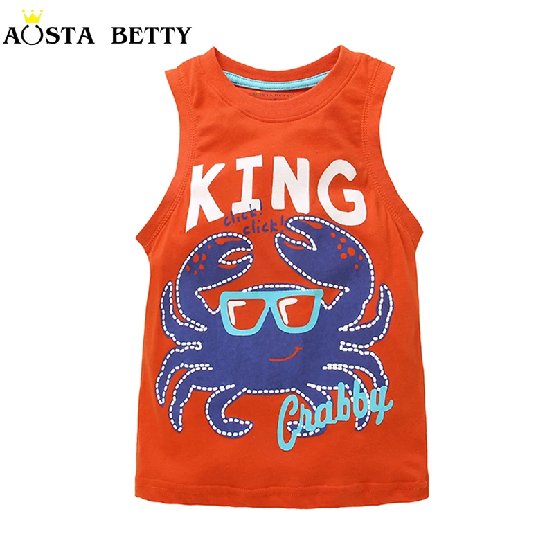 Baby Vest Boy Sleeveless Tshirts Cartoon Crab Red Little Boy 1 6 Years