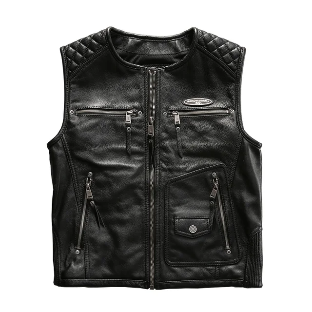 For super Motor rider Mens cow leather vest genuine cowhide leather ...