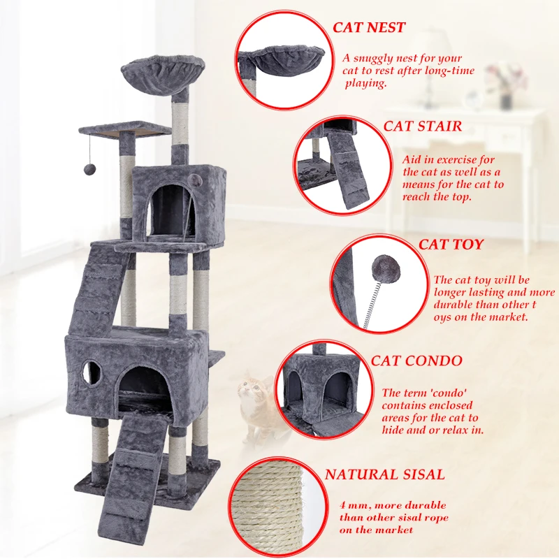 Внутренние поставки большой кошка дерево башня мебель для кондоминиума царапин пост для прыжков для кошки игрушка с лесенкой для котят домик для домашних животных игры