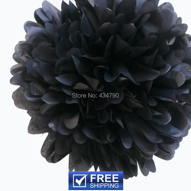 

20pcs 14"(35cm) Tissue Paper Flower Balls Black-Nursery Graduation Halloween Party Decor Hanging Pom Poms-Choose Your Colors