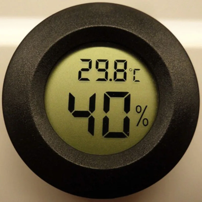 Round Digital Cigar Humidor Temperature Hygrometer Thermometer Tool Black
