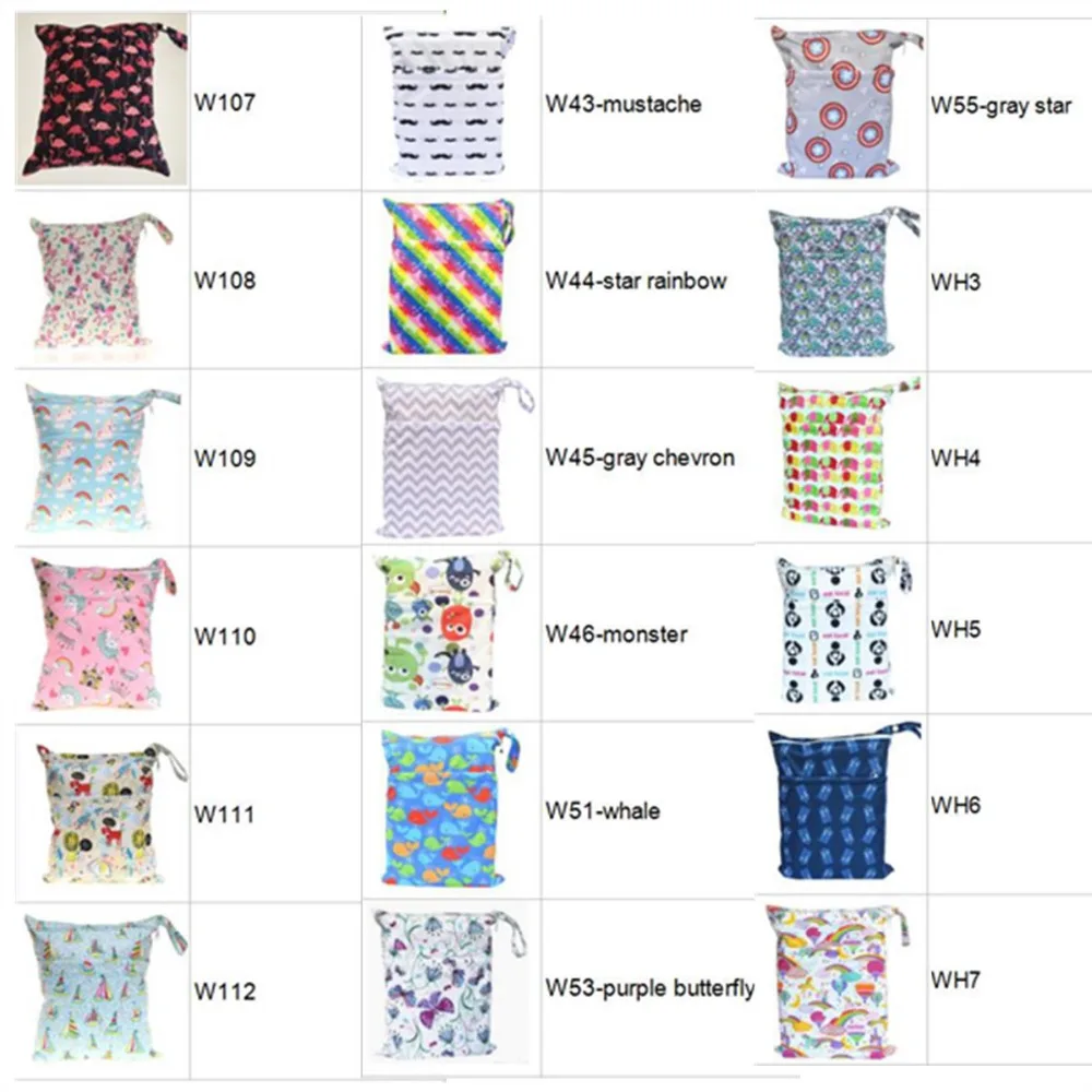

[Sigzagor] 5 Wet Dry Bags With Two Zippered Pocket Baby Diaper Nappy Bags Reusable WaterproofSwimmer 100 Choices