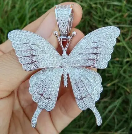 Кулоны в виде бабочки из кубического циркония, Женское Ожерелье, мужское хип-хоп ожерелье, вечерние ювелирные изделия, подарок CN111 - Окраска металла: silver color