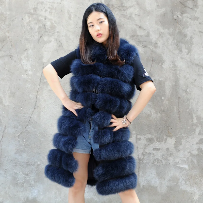 

CX-G-B-228F Hot New Winter High Quality Women Fox Fur Long Vest Gilet