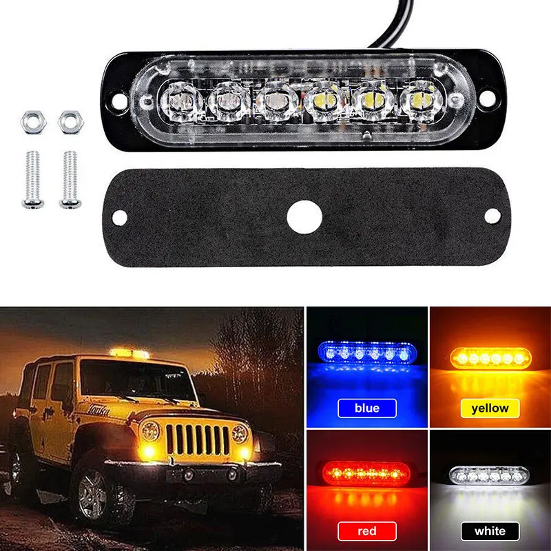 

6/4 LED 12-24V Yellow/Red/Blue/White Strobe Warning light Car Grille Flashing Light Truck Beacon Hazard Emergency Traffic Light