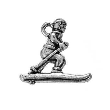 

10pcs Charms Sporty Skier 19.1x16.9mm Antique Silver Color Pendant Sporty Skier Charms For Jewelry Making Jewelry Findings