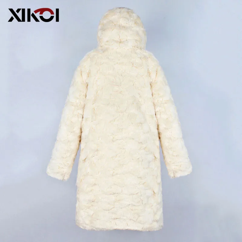 Женское пальто с капюшоном XIKOI Длинная утепленная куртка из искусственного меха