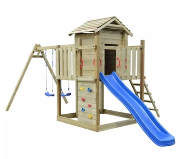 

Children Playhouse Set 1 Slide 2 Swings Sturdy High-Quality UV-Resistant Wood Outdoor Playset 557x280x271 Cm DIY Playground