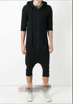 

Korean version of the new personality hair stylist hooded jumpsuit men's catwalk fashion loose overalls jumpsuits singer costume
