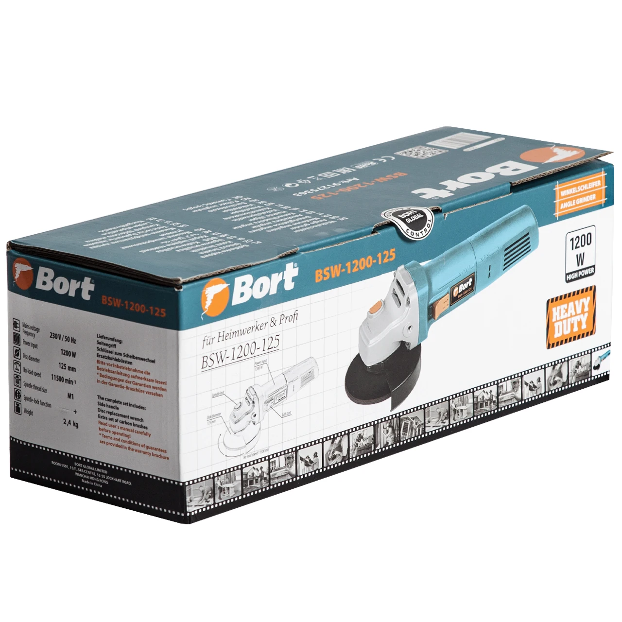 Машина шлифовальная угловая Bort BWS-1200-125 (Мощность 1200 Вт, диск 125 мм, сверх компактный корпус, бронированный якорь и обмотка, увеличенный эксплуатационный ресурс)
